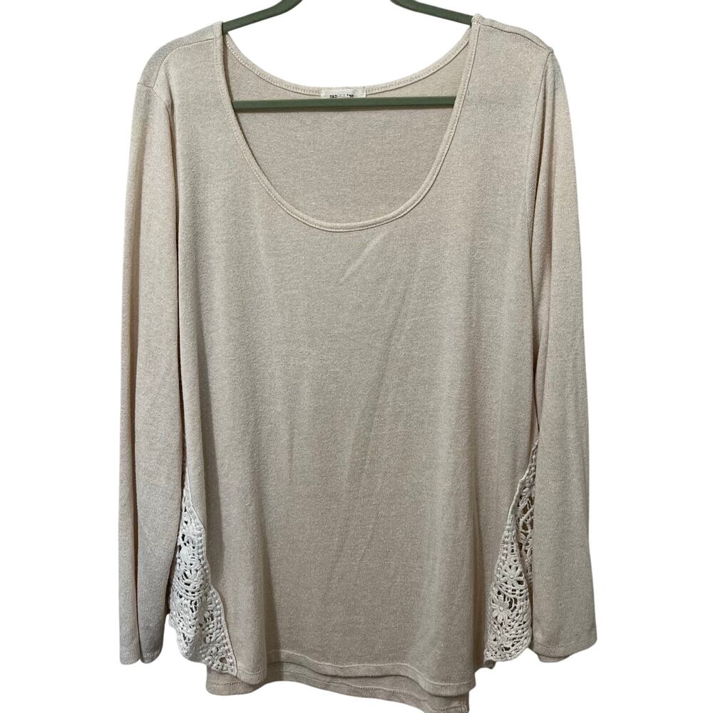 Paper + Tee Women’s Sweater Sz 3X Beige Crochet Super Soft